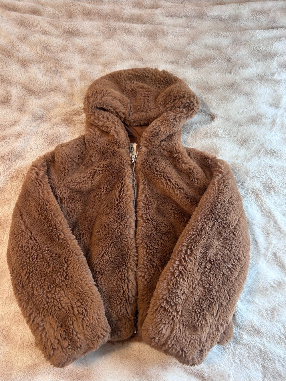 Gap Hooded Puffer Teddy Jacket in Brown